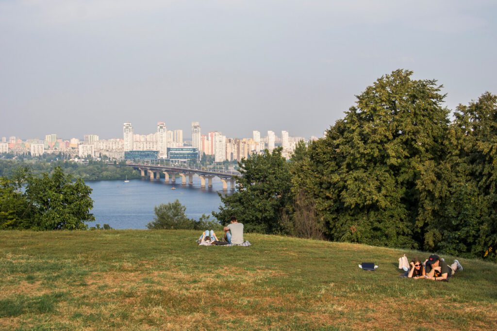 Kyiv View At Dnieper River And Buildings